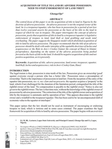 Acquisition of Title to Land by Adverse Possession: Need to Stop Endorsement of Land Theft