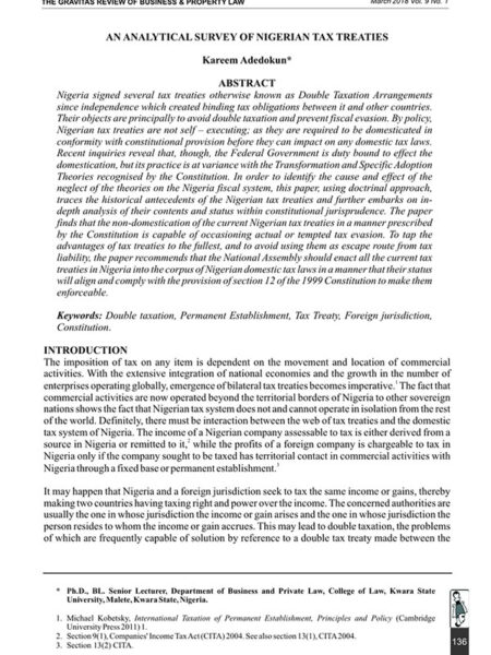 An Analytical Survey of Nigerian Tax Treaties