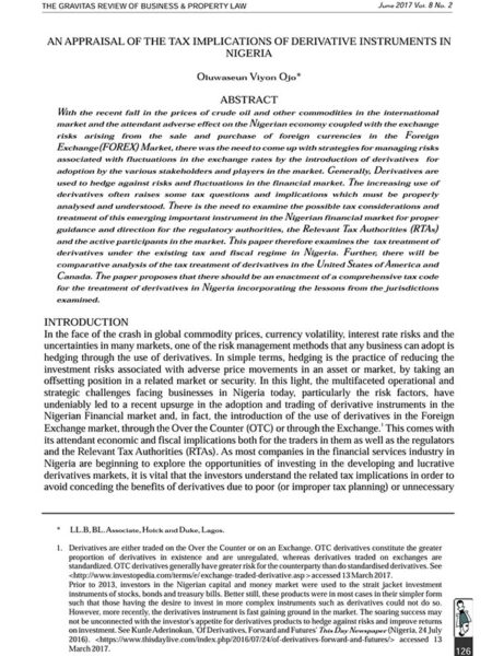 An Appraisal of the Tax Implications of Derivative Instruments in Nigeria