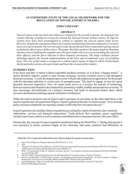 An Expository Study of the Legal Framework for the Regulations of Non-Oil Export in Nigeria