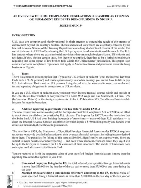 An Overview of some Compliance Regulations for American Citizens or Permanent Residents doing Business in Nigeria