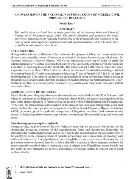 An Overview of the National Industrial Court (Civil Procedure) Rules 2016