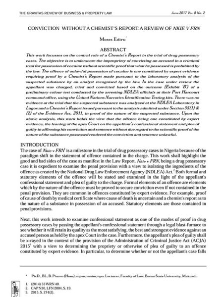 Conviction without a Chemist's Report: A Review of Nkie v FRN