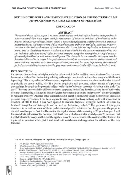 Defining the Scope and Limit of the Doctrine of Lis Pendens Need for a Restatement of Principles