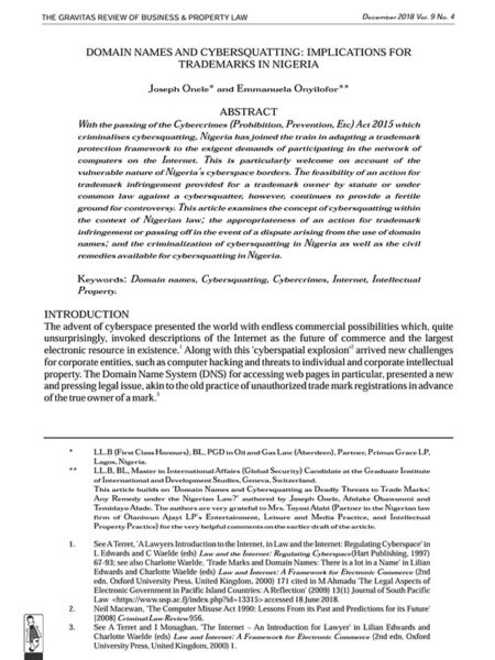 Domain Names and Cybersquatting: Implications for Trademarks in Nigeria