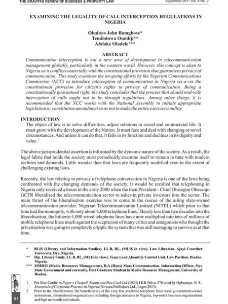 Examining the Legality of Call Interception Regulations in Nigeria