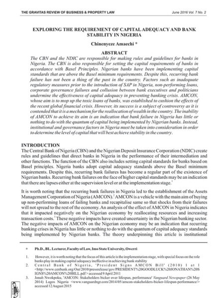 Exploring the Requirement of Capital Adequacy and Bank Stability in Nigeria