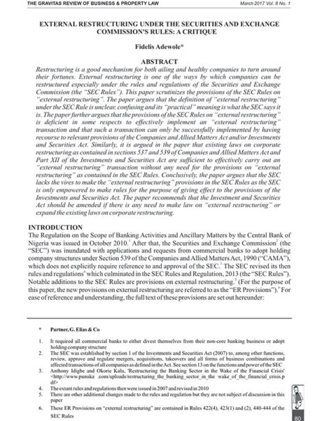 External Restructuring under the Securities and Exchange Commission's Rules: A Critique