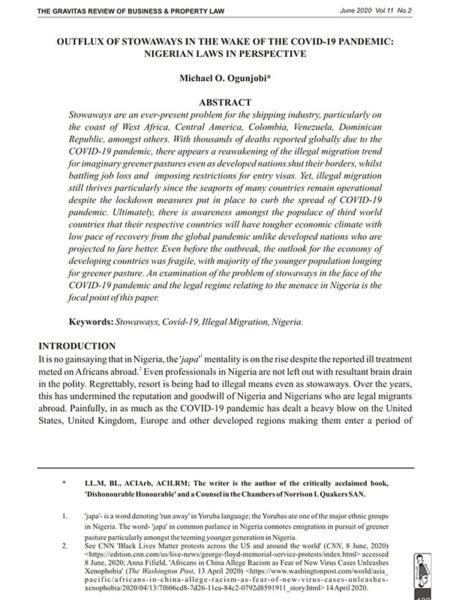 Outflux of Stowaways in the Wake of the Covid-19 Pandemic: Nigerian Laws in Perspective