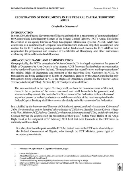 Registration of Instruments in the Federal Capital Territory, Abuja