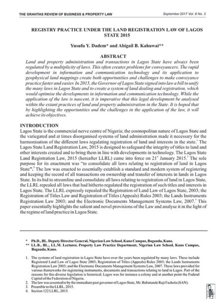 Registry Practice under the Land Registration Law of Lagos State 2015