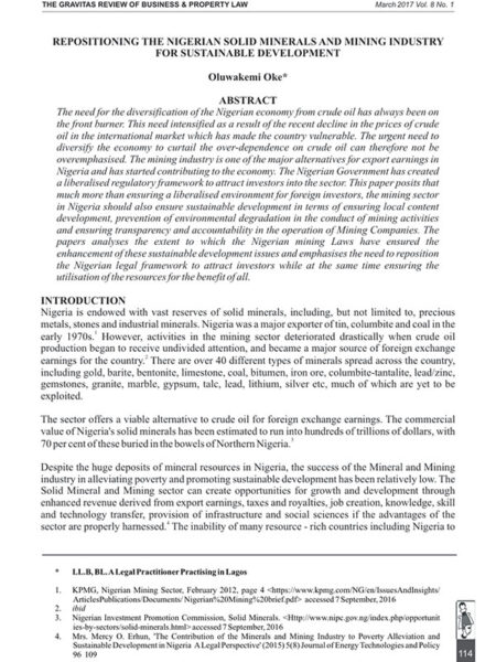 Repositioning the Nigerian Solid Minerals and Mining Industry for Sustainable Development