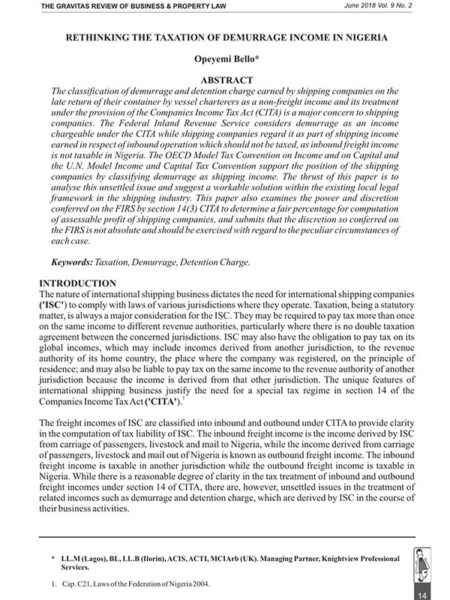 Rethinking the Taxation of Demurrage Income in Nigeria