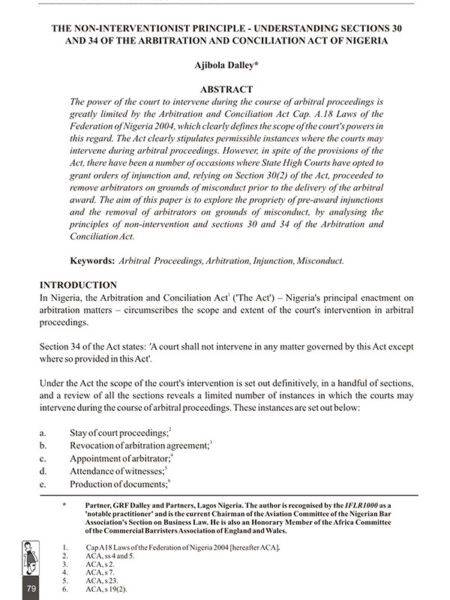 The Non-Interventionist Principle - Understanding Sections 30 and 34 of the Arbitration and Conciliation Act of Nigeria