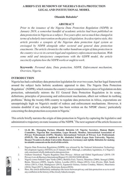 A Bird's Eye Rundown of Nigeria's Data Protection Legal and Institutional Model