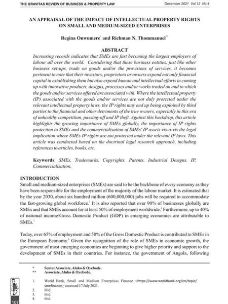 An Appraisal of the Impact of Intellectual Property Rights on Small and Medium-Sized Enterprises