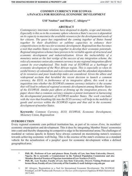 Common Currency for ECOWAS: A Panacea for Regional Economic Development