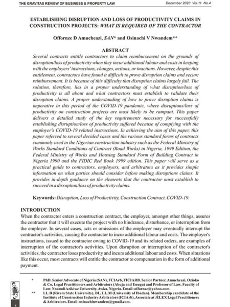 Establishing Disruption and Loss of Productivity Claims in Construction Projects: What is Required of the Contractor