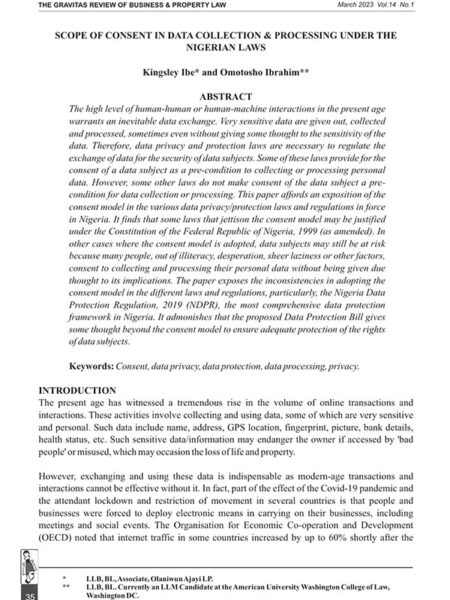 Scope of Consent in Data Collection and Processing under the Nigerian Laws