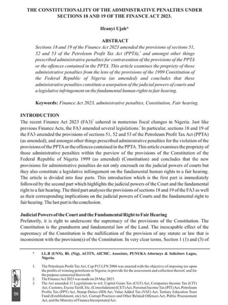 The Constitutionality of the Administrative Penalties Under Sections 18 and 19 of the Finance Act 2023