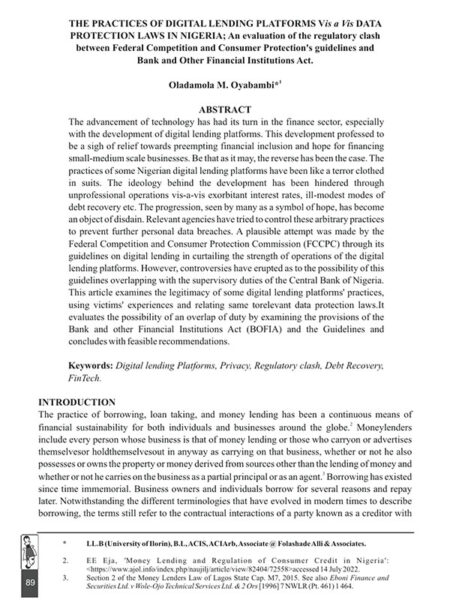 Practices Of Digital Lending Platforms Vis A Vis Data Protection Laws In Nigeria