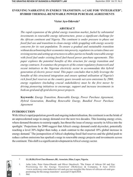 Evolving Narrative in Energy Transition - A Case for Integrated, Hybrid Thermal-Renewable Power Purchase Agreements