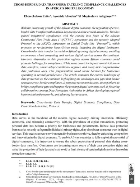 Cross-Border Data Transfers: Tackling Compliance Challenges in Africa's Digital Economy