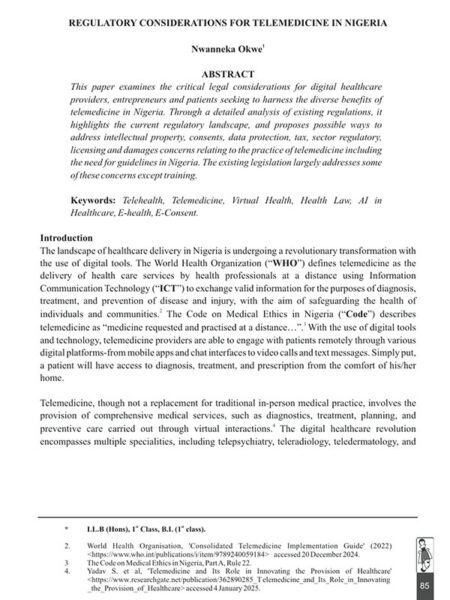 Regulatory Considerations for Telemedicine in Nigeria