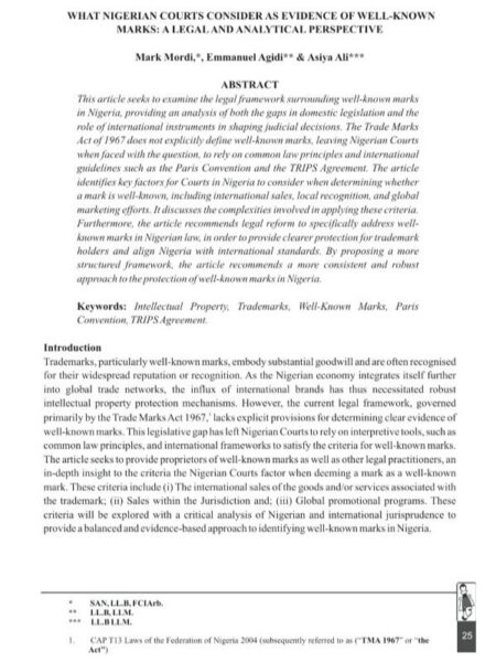What Nigerian Courts Consider as Evidence of Well-Known Marks - A Legal and Analytical Perspective