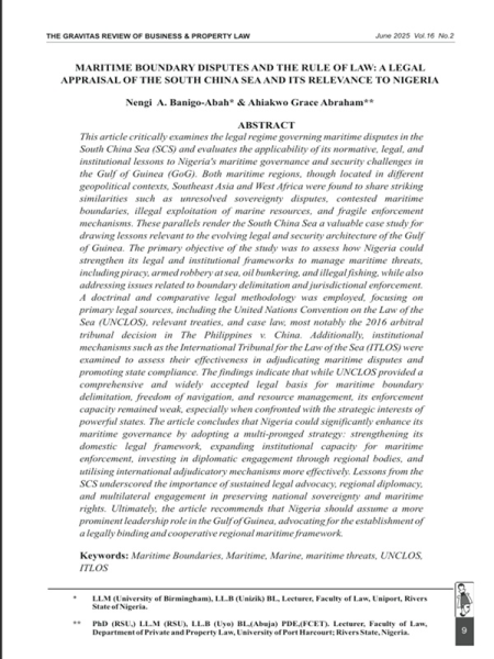 Maritime Boundary Disputes and the Rule of Law - A Legal Appraisal of the South China Sea and its Relevance to Nigeria