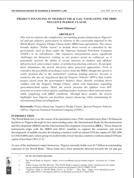 Project Financing in Nigerian Oil & Gas: Navigating the IBRD Clause