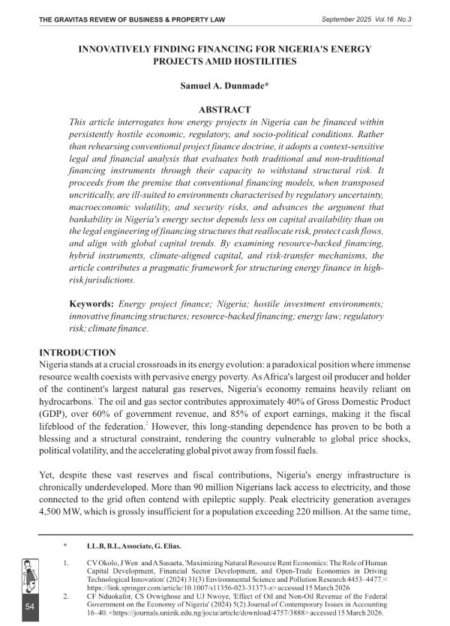 Innovatively Finding Financing For Nigeria's Energy Projects and Hostilities