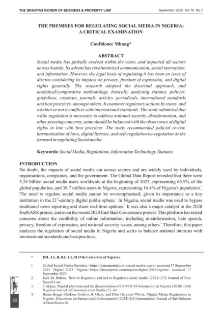 The Premises for Regulating Social Media in Nigeria - A Critical Examination