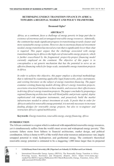 Rethinking Energy Transition Finance in Africa: Towards a Regional Market and Policy Framework